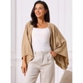 thumbnail image 3 of DARING DIVA Women's Linen Cardigan 3/4 Sleeve Open Front Lightweight Shrug M Khaki, 3 of 8