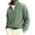 thumbnail image 2 of Mens Fuzzy Fleece Sweatshirt Quarter Zip Pullover Long Sleeve Winter Fall Outdoor Warm Outerwear Green M, 2 of 3