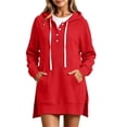thumbnail image 2 of SYwaren Button Hoodie for Women Longline Pullover Drawstring Side Slit Sweatshirt Pockets Solid Color Tops, 2 of 9