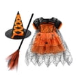 thumbnail image 3 of Disfraz de calabaza de Halloween para niños y niñas, con capa, vestido de tutú para niños pequeños, Cosplay de bruja, espectáculo de escenario escolar, vestido de disfraz de Carnaval, 3 of 5