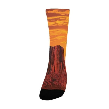 

House Decor Landscape of Canyon and Sunset with Hazy Dramatic Lights West Sand Stone Picture Orange Women s Custom Socks (Made In USA)
