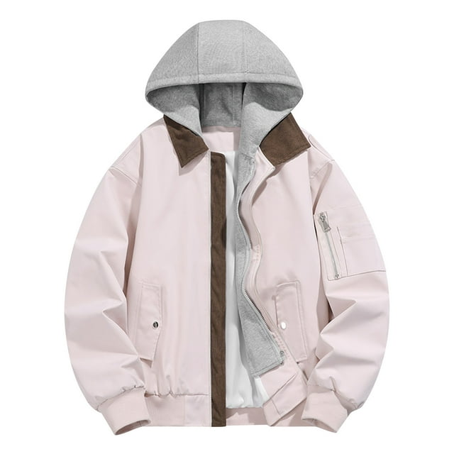 Gpaecead Military Jackets Men's Motorcycle Solid Color Cargo Pockets Long Sleeved Hooded Casual Jacket