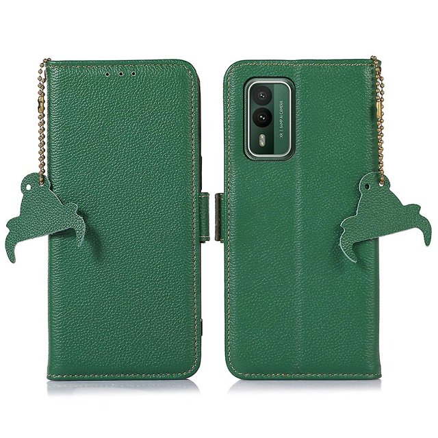 KAIYANG Funda para teléfono con bloqueo RFID para Nokia XR21, funda tipo billetera de cuero genuino de vaca, estilo C, para Nokia XR21, color verde