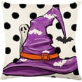 thumbnail image 4 of Purple Halloween Linen Pillow Covers Pumpkin Bat Spider Decorative Throw Pillow Cover Holiday Cushion Case for Sofa Couch, Set of 4, 18x18 inch, 4 of 5