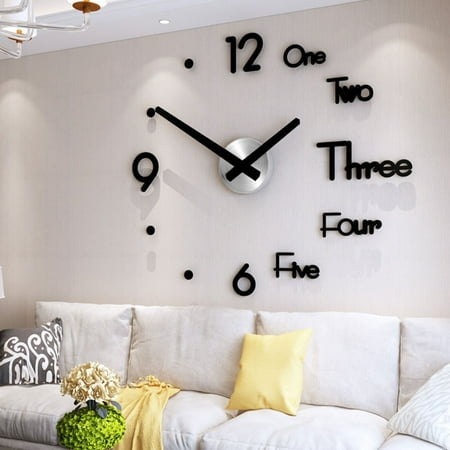 Willstar Large Wall Clock Modern Design 3D Wall Sticker Clock Silent Home Decor Living Room Quartz Horloge