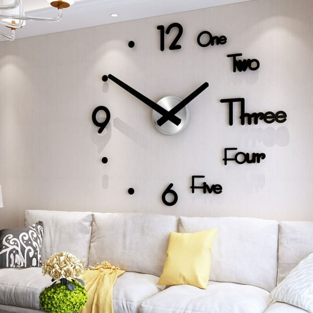Willstar Large Wall Clock Modern Design 3d Sticker Silent Home Decor Living Room Quartz Horloge Com - Large Home Decor Wall Clock