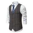 thumbnail image 5 of SDNall Waistcoat for Men Retro Suitmen Stripe Fashion Retro Have Pockets Single-Breasted V-Necktops Blouse Mens Dress Vest (Dark Gray Sizes:S-2XL), 5 of 9
