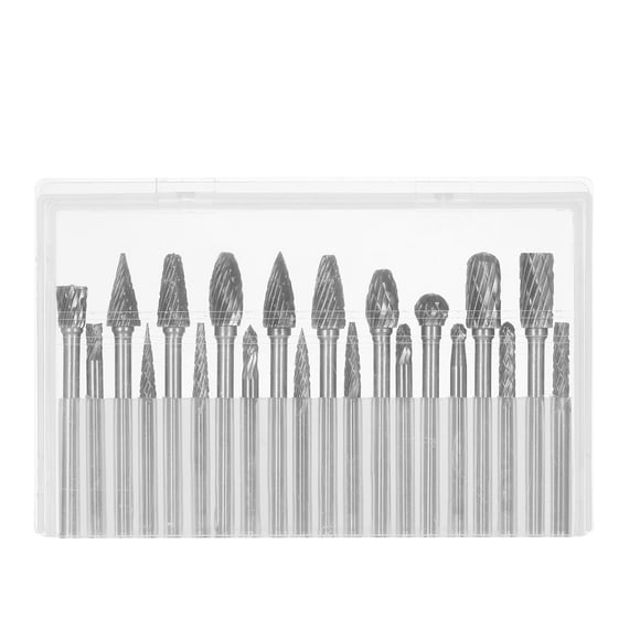 Bits 20pcs Double Cut Carbide  Burr Set 1/8in Shank 1/4in and 1/8in Head Size Tungsten Steel  Files Die Grinder Bits for Woodworking Drilling Metal Craving Engraving