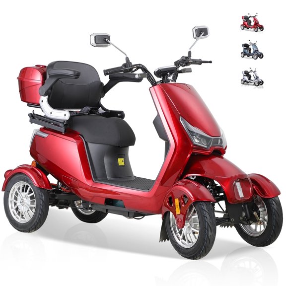 QEEKA Heavy-Duty 4 Wheel Mobility Scooter, 500 Lbs Capacity, 3-Speed Control, 35-40 Miles Long Range Battery, 20° Climbing, Remote Key, Red for Seniors & Adults Travel