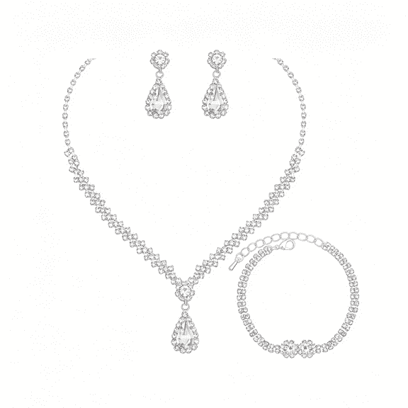 DESIGNICE Elegant Crystal Necklace Earrings Bracelets Set Silver Bridal Wedding Jewelry Sets Bride Bridesmaids Prom Formal Costume Accessories for Women