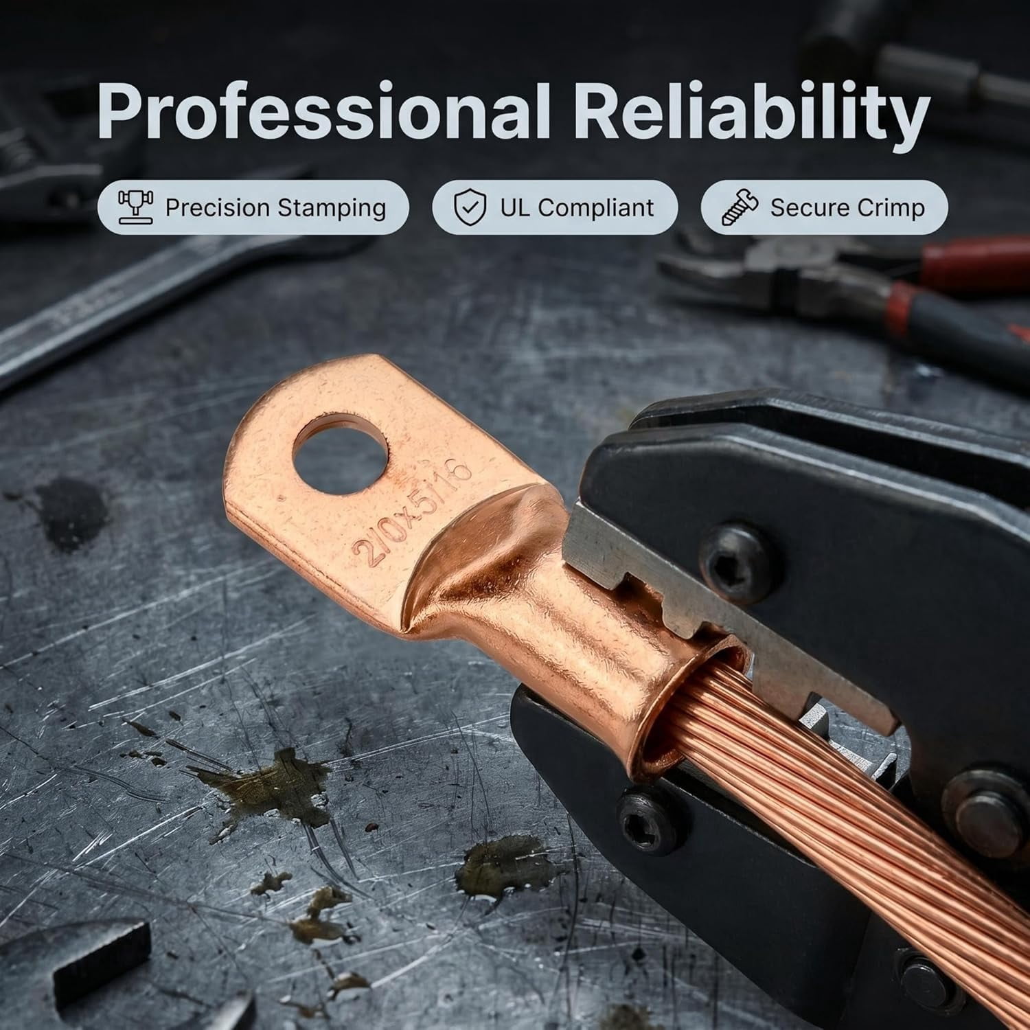 5 packs of copper wire terminals 2/0*5/16 heavy duty battery cable terminal connectors, ring terminals copper crimp terminals