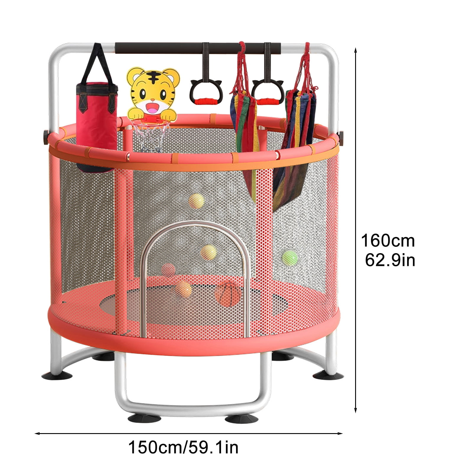Lorelo Kids Trampoline, Adjustable Baby Toddler Trampoline with Basketball Hoop, Swing, Sandbag, Ocean Balls, 440lbs Indoor Outdoor Toddler Trampoline with Enclosure Net