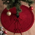 thumbnail image 6 of 24" Burgundy Red Christmas Tree Skirt, Mini Maroon Knit Table Top Skirt for Small Trees, Vintage Farmhouse Xmas Valentines Tree Decorations, 6 of 6
