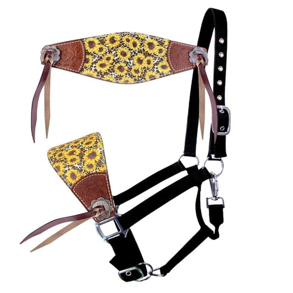 Showman Leather Bronc Halter w/ Sunflower & Cheetah Print