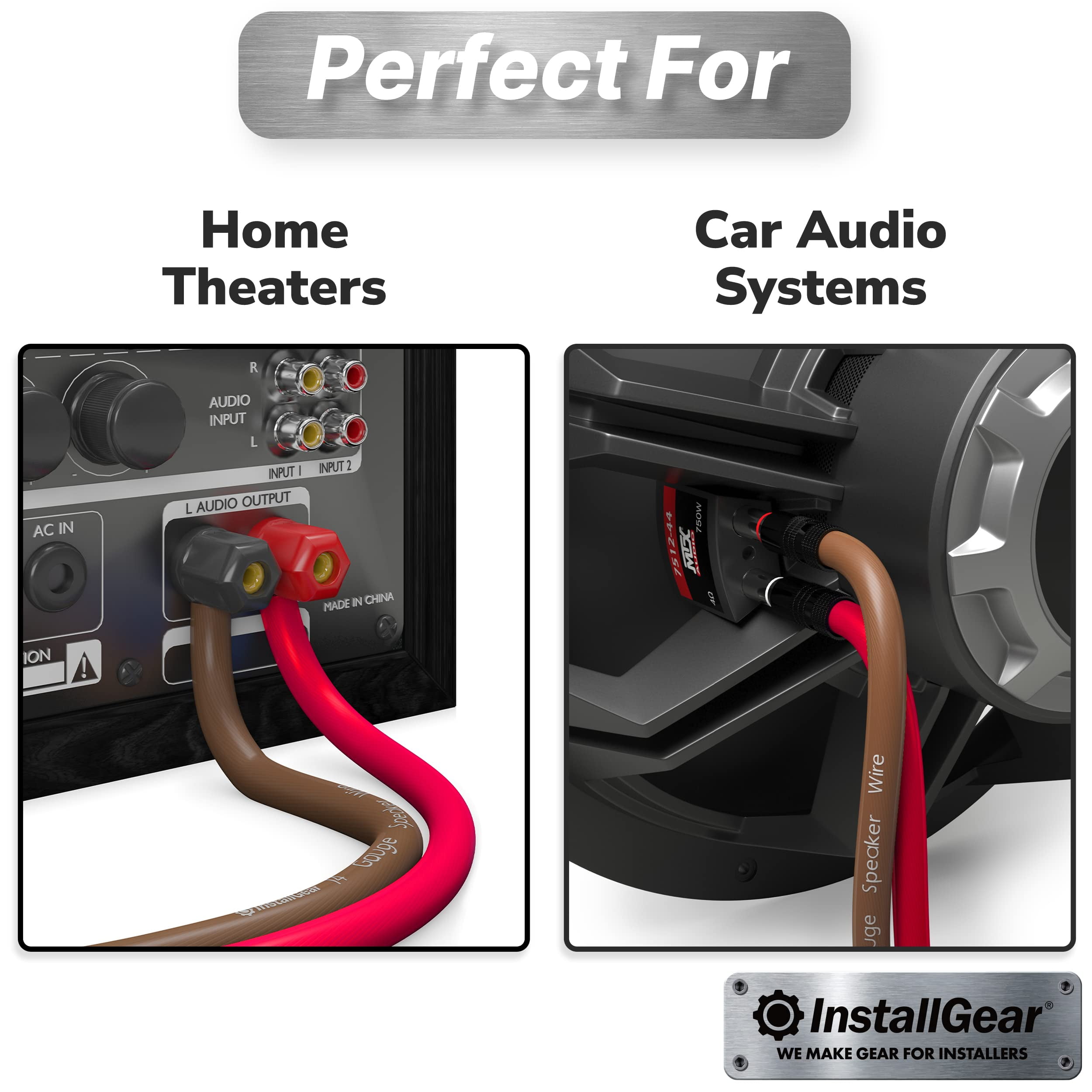 InstallGear 14 Gauge Speaker Wire - 30 Ft Copper Clad Aluminum Speaker Cable with Durable PVC Jacket - Red and Black Wire For Home Theater and Car Audio - Flexible Audio Cables