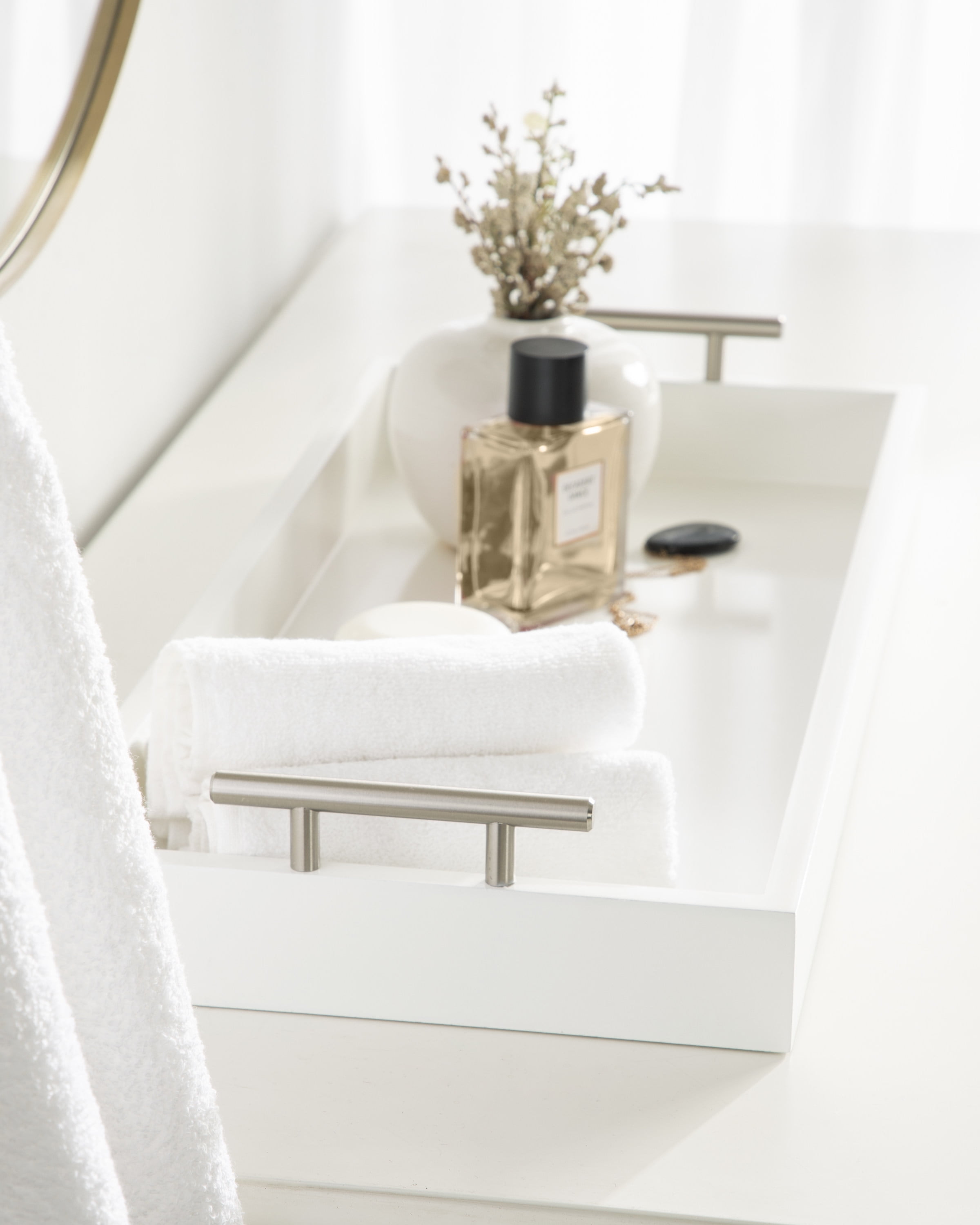 Kate and Laurel Lipton Narrow Decorative Tray, 10 x 24, White and Silver, Chic Accent Tray for Display and Storage