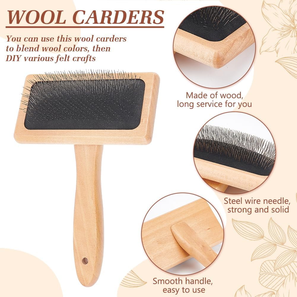 Wool Blending Board Carding Brush Set 14.2x12.5x6.2inch Fiber Blending Board with 1pcs Wool Brush 2pcs Wood Craft Sticks for Mix Colors Organize Wool Fibers