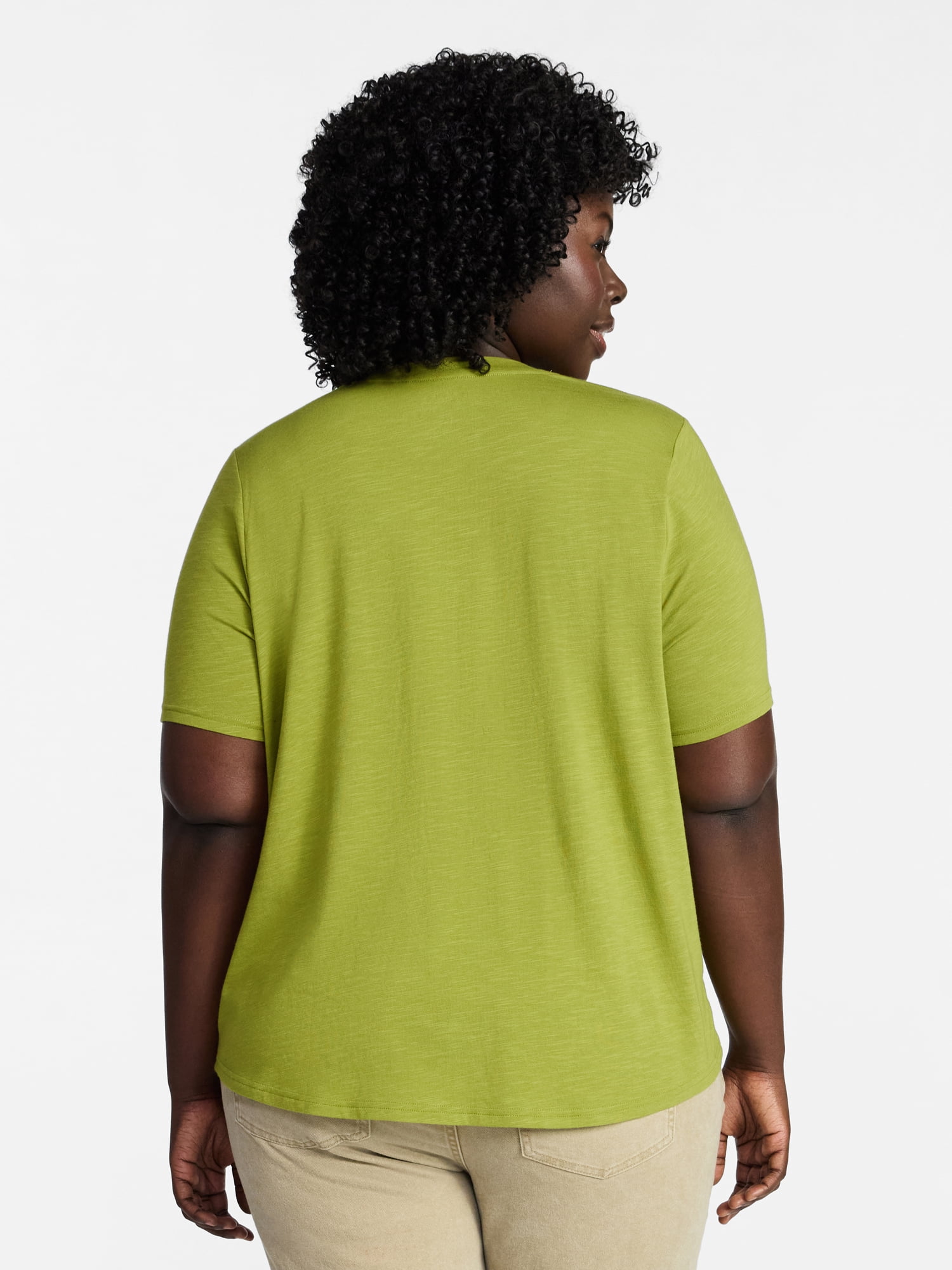 Terra & Sky Women's Plus Size V-Neck Tee with Short Sleeves, Size 0X-5X