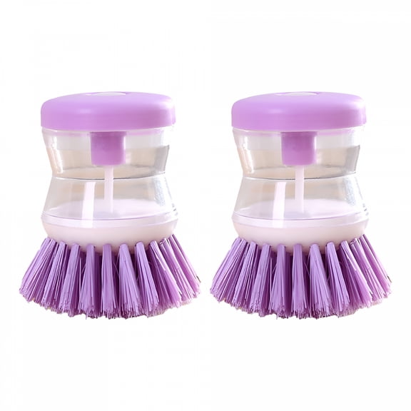 ACDANC Soap Dispensing Palm Brush 2pack for Dish Kitchen Scrubber with Sturdy Nylon Bristles,Purple