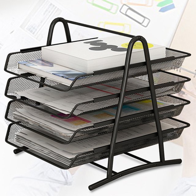 Desk File Tray Organizer Mesh Letter Tray Mesh Desk Paper Holder Office Desk Document Tray Mesh Bracket Paper Letter Shelf Holder Black Metal For Home Study School