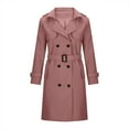 thumbnail image 3 of Arnsht Women's Double Breasted Long Trench Coat Belted Notch Lapel Overcoat Windproof Classic Solid Jackets Outerwear Pink XL, 3 of 5