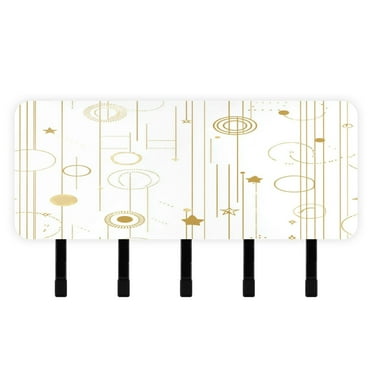 Gold and White Geometric Pattern Key Holder for Wall Mail Holder Organizer with 5 Key Hooks Wall Mount Key Rack with Shelf for Wall Decorative