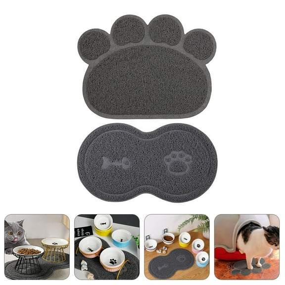 Raindrops 2-Pack Grey PVC Dog Feeding Mats, Flexible Non- Pet Food Placemat to Prevent and Spills