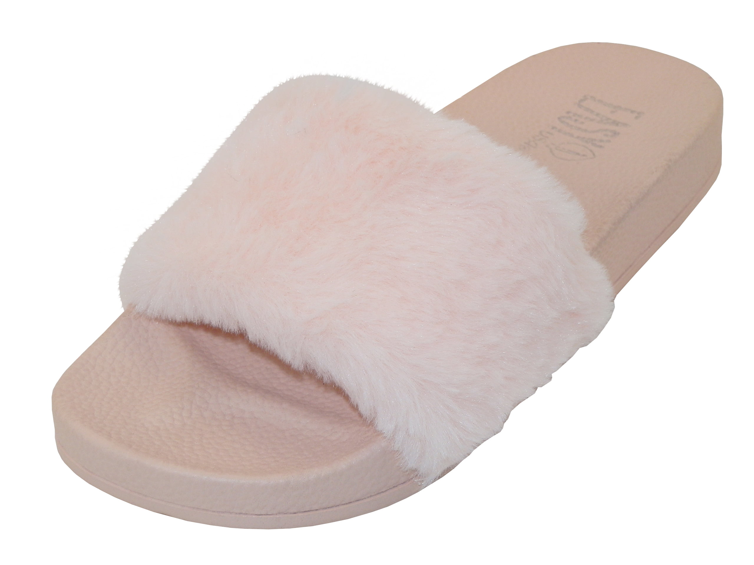 Womens Slippers with Faux Fur Flat Slides Size 6-11. - Walmart.com