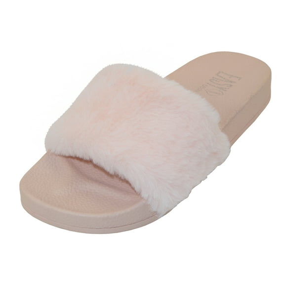 Womens Slippers with Faux Fur Flat Slides Size 6-11.