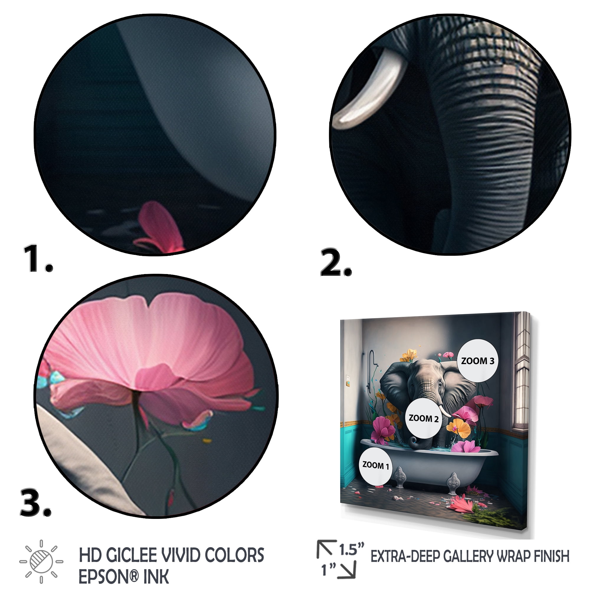 Designart Elephant In The Bath Canvas Wall Art