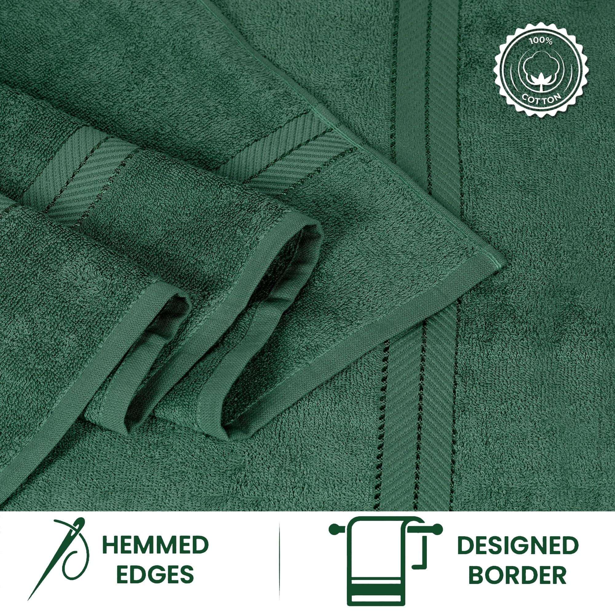 Casa Lino 4Pc Premium Bath Towels (54" x 27") - 100% Cotton, 400GSM, Ultra Soft & Absorbent (Green)