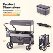 HARPPA Foldable Wagon Stroller for 4 Kids with 5-Point Harness,Canopy,Gray