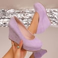 thumbnail image 2 of Gpaecead Women's Platform Wedge Heel Pumps Round Toe Solid Color Faux Suede Slip On Comfortable Dress Shoes For Office Party Daily B-Purple, 2 of 8