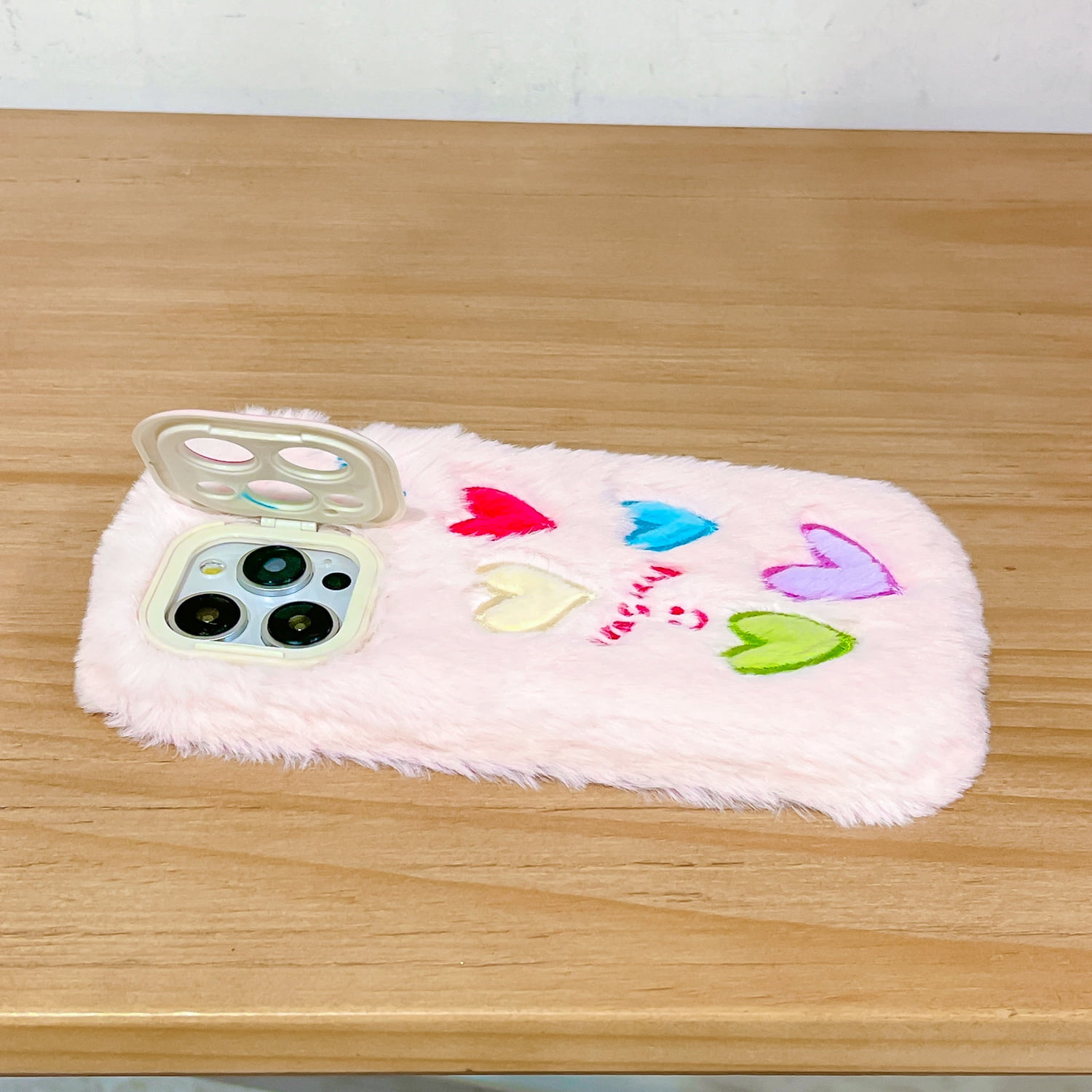 Compatible for iPhone 16 Pro Plush Furry Phone Case, Coloful Cute