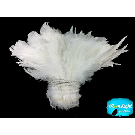 4 Inch Strip - Natural White Strung Rooster Schlappen Feathers