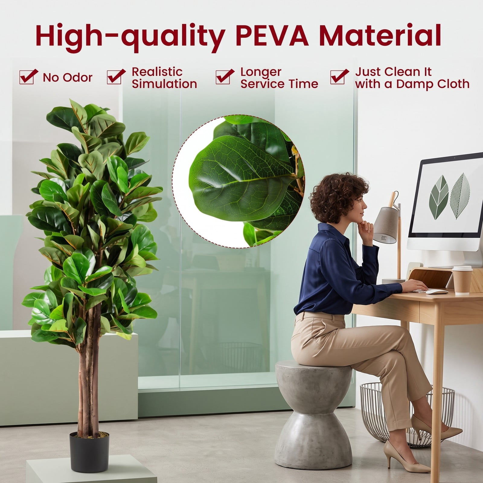 ALPULON 5 FT Artificial Fiddle Leaf Fig Tree, Faux Fig Plant with 180 Leaves and Plastic Planter Pot for Home Office Living Room Indoor Outdoor Decor, Green