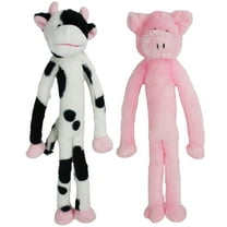 Multipet Plush Dangle Animals, 2 Pack, Plush Dog Toy, Cow and Pig with Squeaker