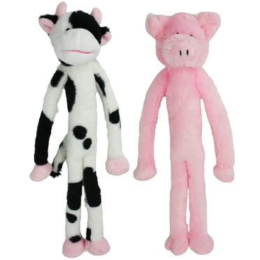 Multipet Plush Dangle Animals, 2 Pack, Plush Dog Toy, Cow and Pig with Squeaker
