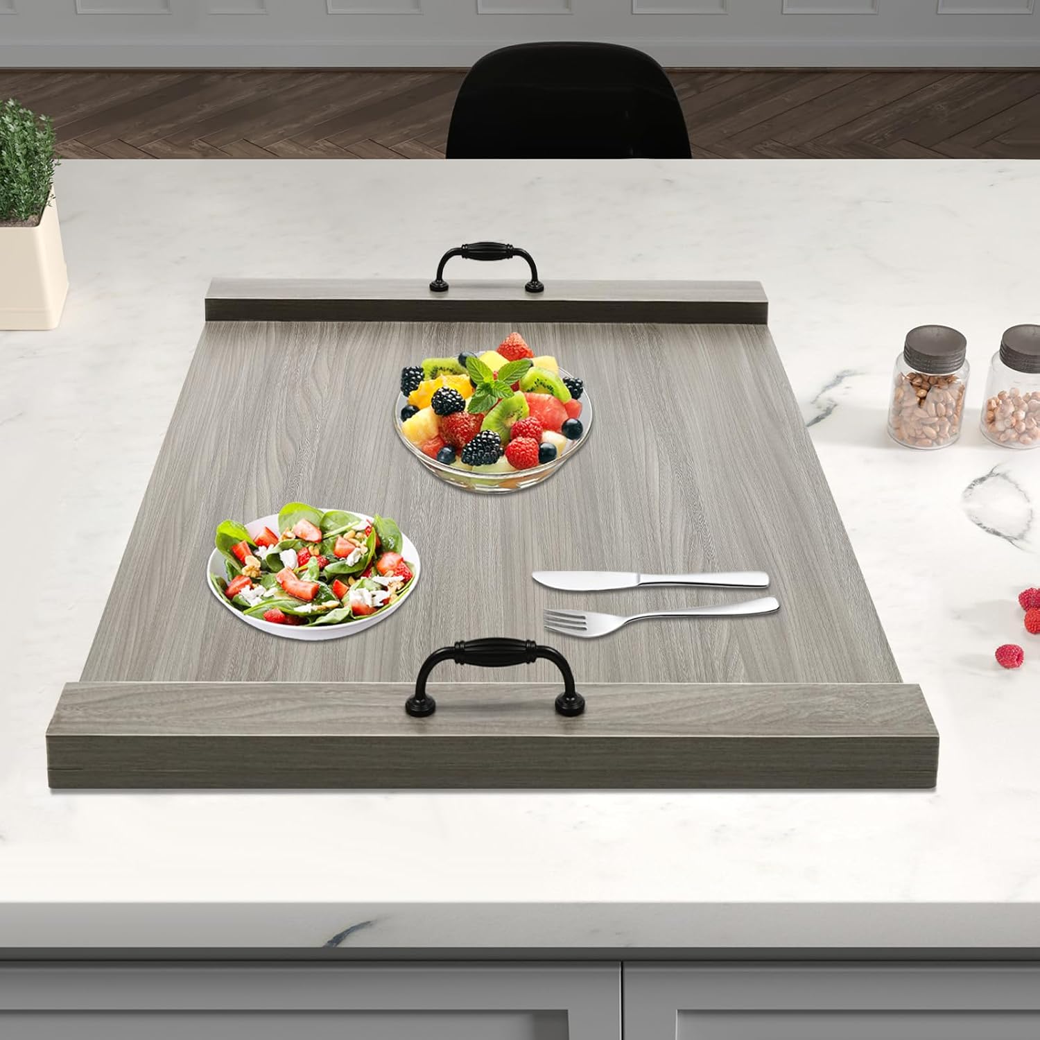 Miumaeov Noodle Board Extra Large Cutting Board Solid Noodle Board Wood Stove Cover Pre-Drilled Holes Clear Texture For Electric&Gas Stove Top Cover