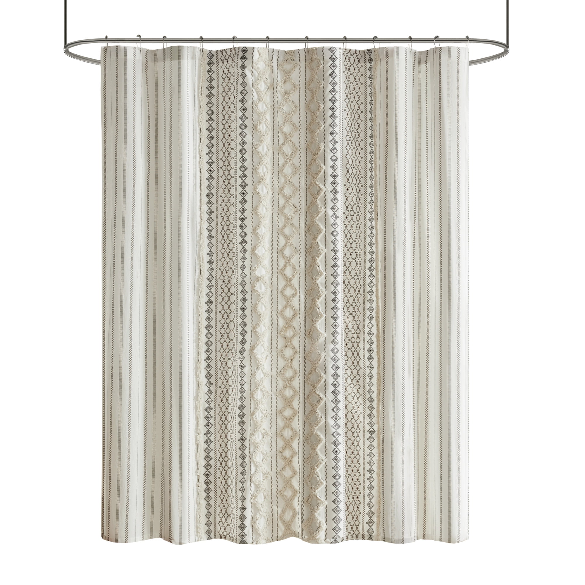 INK+IVY Imani Cotton Printed Shower Curtain with Chenille in Ivory