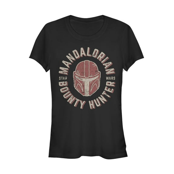 Junior's Star Wars: The Mandalorian Helmet Stamp Graphic Tee Black Small