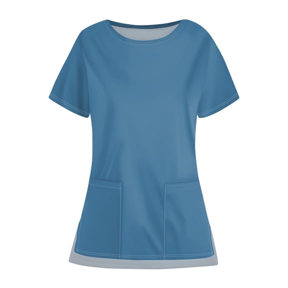 Women's Crewneck Scrub Top – Soft Stretch Breathable Fabric with Multiple Pockets for Work Dark Blue 4XL