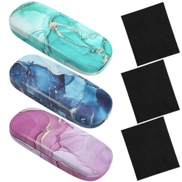 sixwipe 3 Pack Eyeglasses Case Hard Shell - Scratch-Resistant Protective Glasses Storage Box with Microfiber Cloth | Portable Travel Eyeglasses Holder for Sunglasses & Reading Glasses