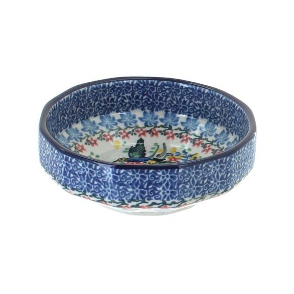Blue Rose Polish Pottery Hummingbird Small Angular Bowl