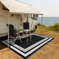 thumbnail image 2 of GlowSol 9'x18' Outdoor Rug for Patio Waterproof Reversible Plastic Camping Rugs for Rv Porch Deck Camper Balcony Backyard, Black White, 2 of 8