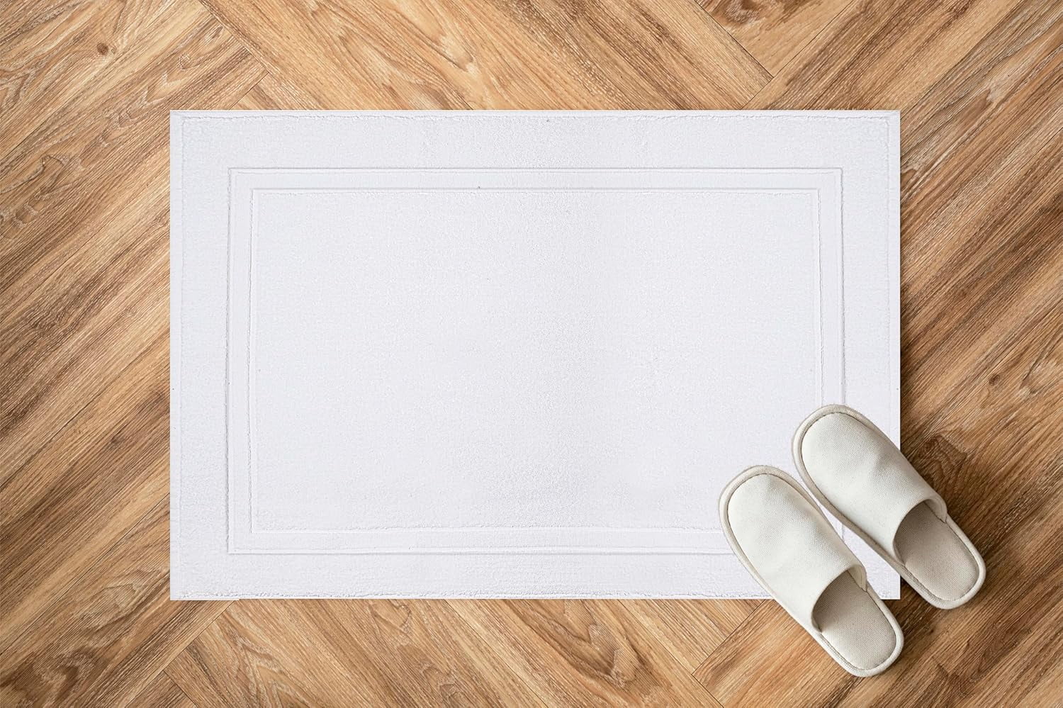 Premium Cotton Banded White Bath Mats Pack of 2, 22x34 inches [Not a Bathroom Rug] - Infinitee Xclusives