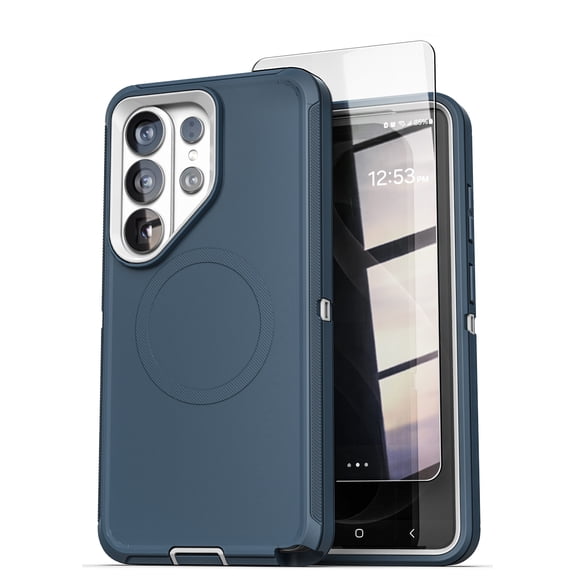 Encased for Samsung Galaxy S26 Ultra Case with Screen Protector, Ranger Series, Shockproof Full Coverage Magnetic Case (Compatible with MagSafe) Blue / Gray
