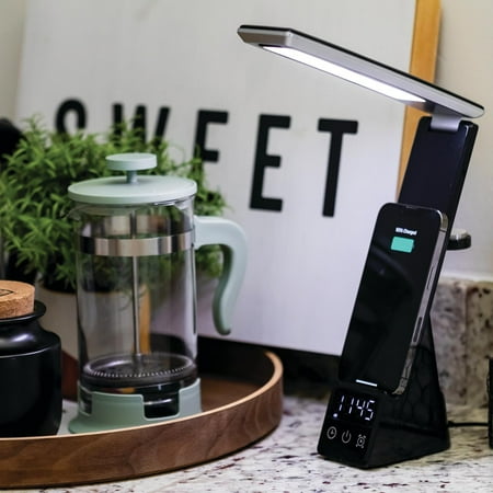 Mainstays 10.9' 5-in-1 LED Dimmable Wireless Charging Foldable Hinge Desk Lamp