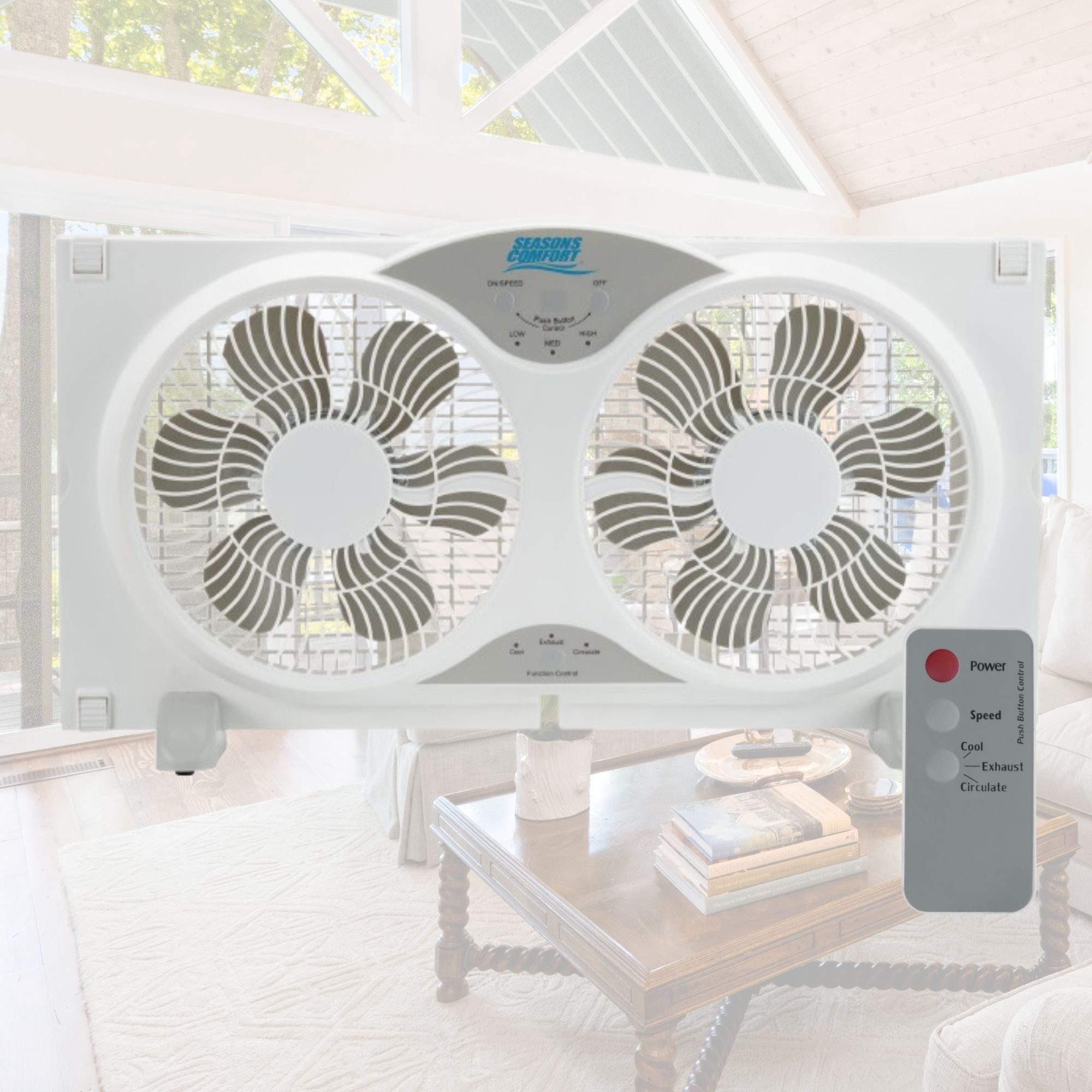 Seasons Comfort 9" Twin Window Fan, 3-Speed, Portable, Remote Control - FWF9R