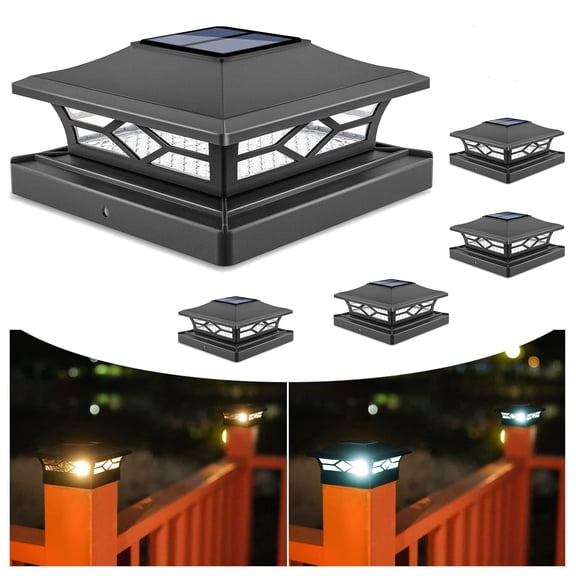  Beiou 4 pack Waterproof Solar LED Post Cap Lights, for 4x4/6x6 Wood/Vinyl, Patio Fence Garden Decor, Black